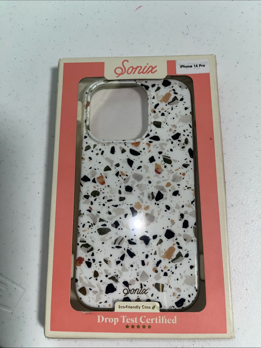 Sonix White Terrazzo iPhone 14 Pro Case with Multi-Colored Flecks